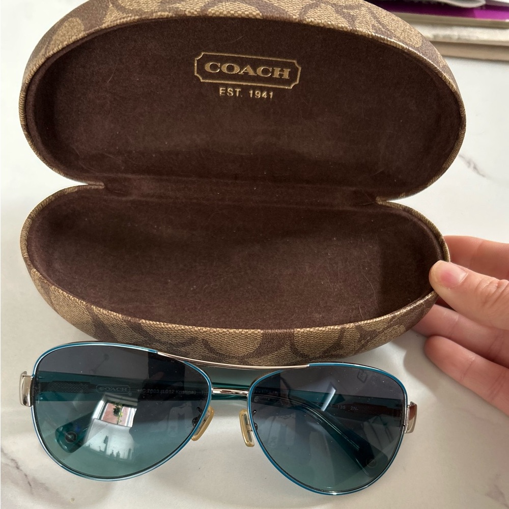 Coach Blue Aviator Sunglasses with Brown Case